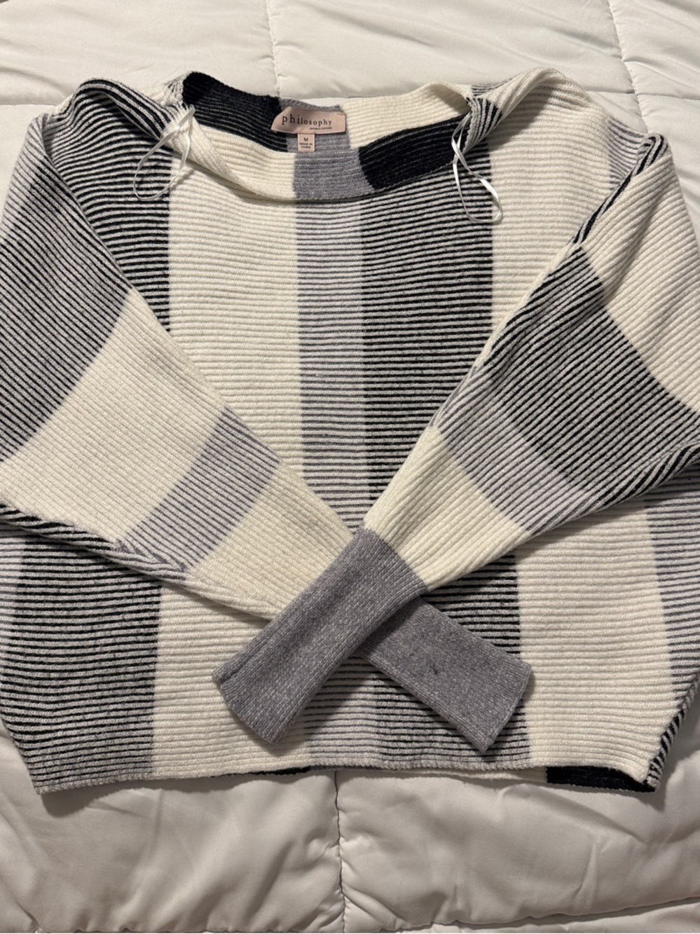 Striped Crewneck Sweater - Gray & Cream